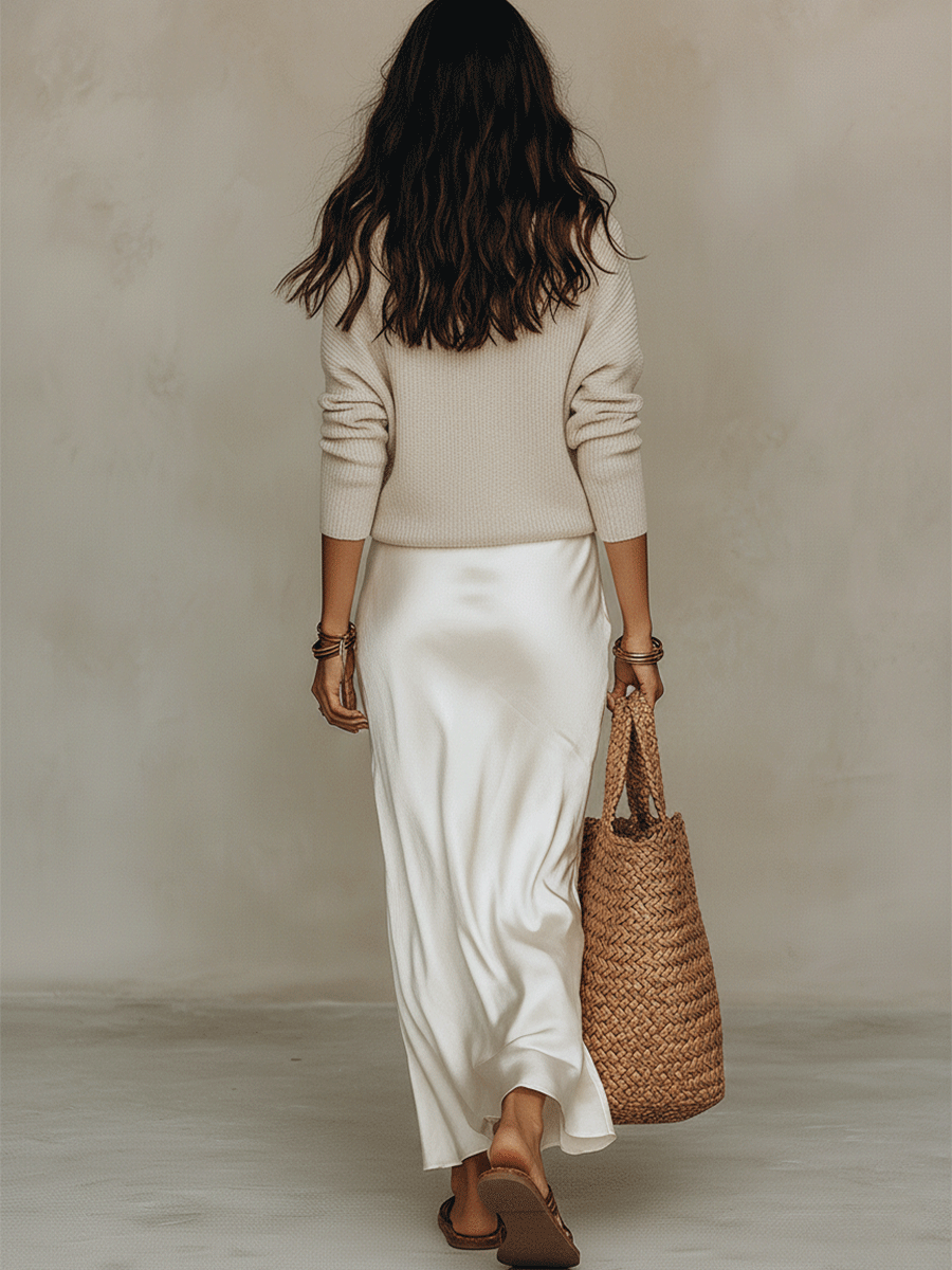 Conjunto Midi Ivory: Punto & Satén