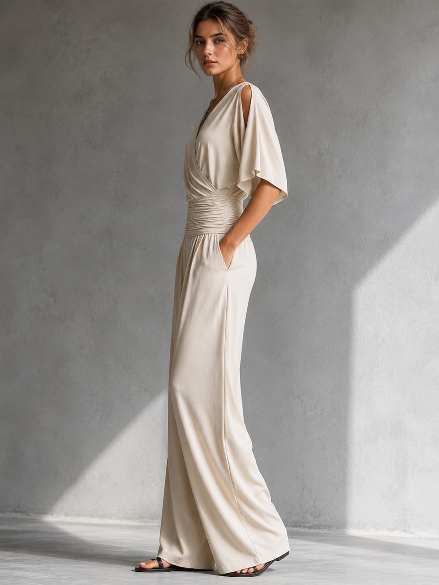 Alia | Conjunto elegante con efecto cruzado y pantalón ancho